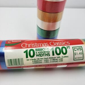 2 Rolls Vintage Christmas Ribbons Assorted Widths Berwick CVS New Old Stock